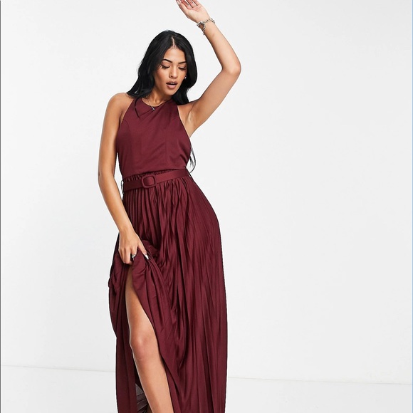 ASOS belted pleated maxi dress in red - size 10 - Picture 1 of 8